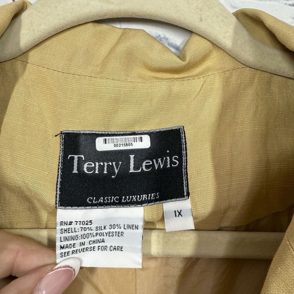 Terry Lewis Silk Linen Blazer Womens 1X Tan Beige Lightweight Oversized Jacket - Picture 7 of 11